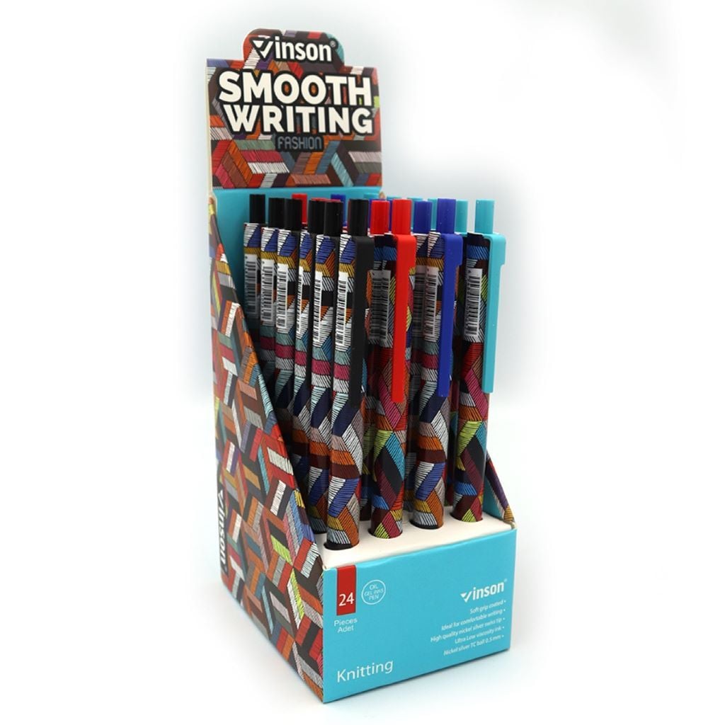 Ручка масляна 0,5мм автомат Knitting мікс кольорів синя F3 Vinson