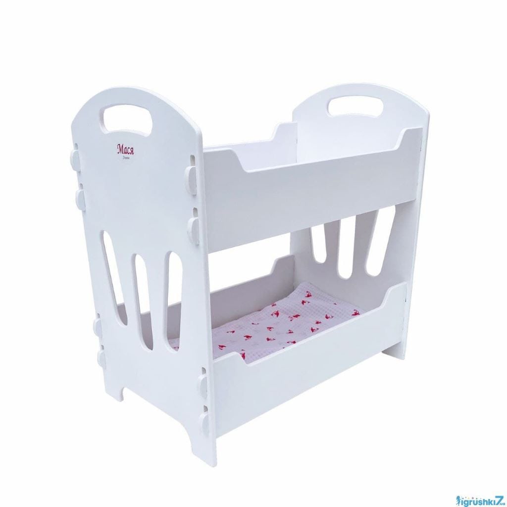 Ліжко для ляльок 49*30*50см дерев'яне двоповерхове білого кольору в коробці 52*6*37см 8002 Мася