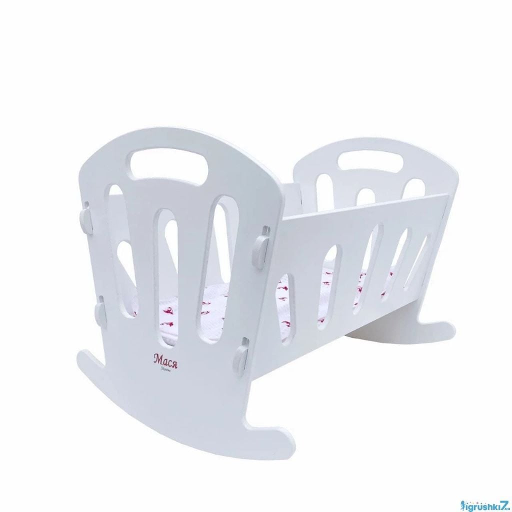 Ліжко для ляльок 49*36*36см дерев'яна гойдалка білого кольору в коробці 49*4*36см 8001 Мася