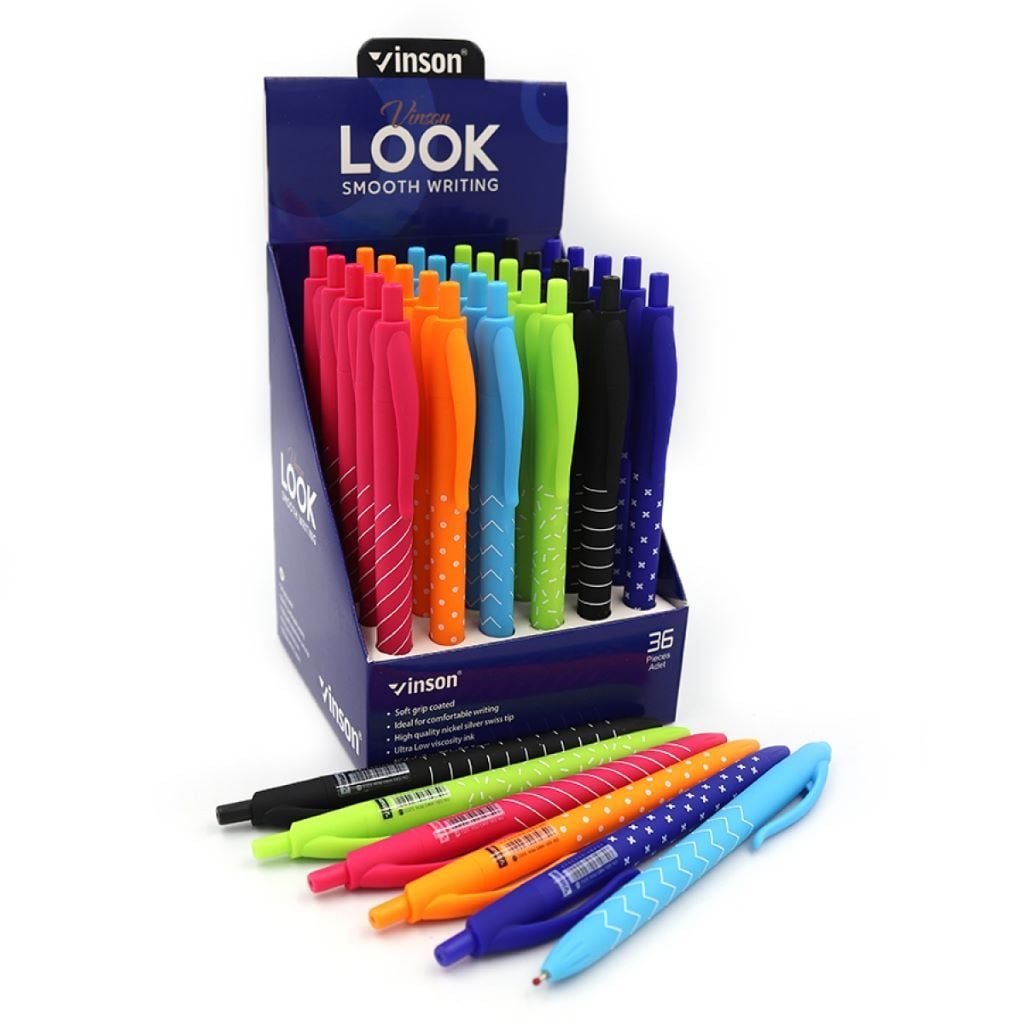Ручка масляна 0,7мм автомат Look soft touch мікс кольорів синя 3202 Vinson