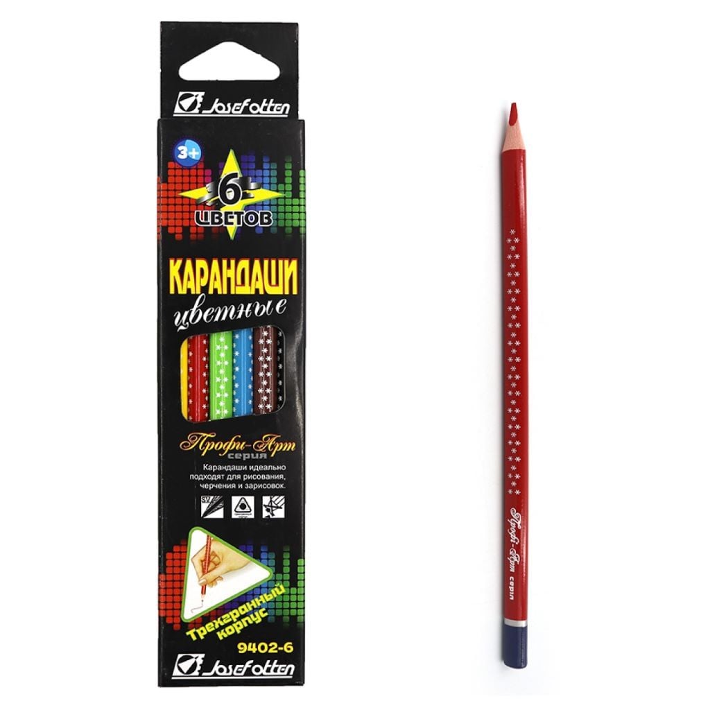 Олівці кольорові 6шт 3мм тригранні Профі Арт в коробці 18*4,5*1см ST9402-6RU Josefotten