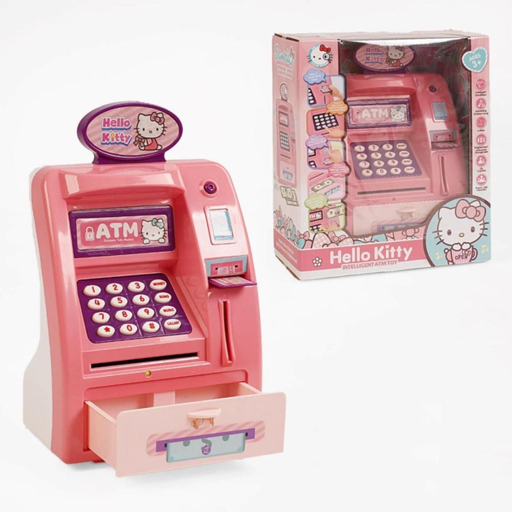 Сейф скарбничка Банкомат Hello Kitty звук підсвічування картка банкноти в коробці 15*9*25см WF-3005HK Китай