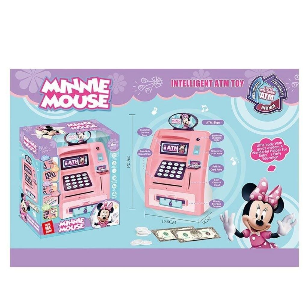 Сейф скарбничка Банкомат Minnie Mouse звук підсвічування картка банкноти в коробці 15*9*25см WF-3005MN Китай