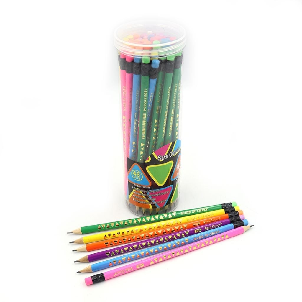 Олівець простий ч/гр тригранний НВ з гумкою Ctar Color Neon кольоровий корпус DSCN0703 Acmeliae