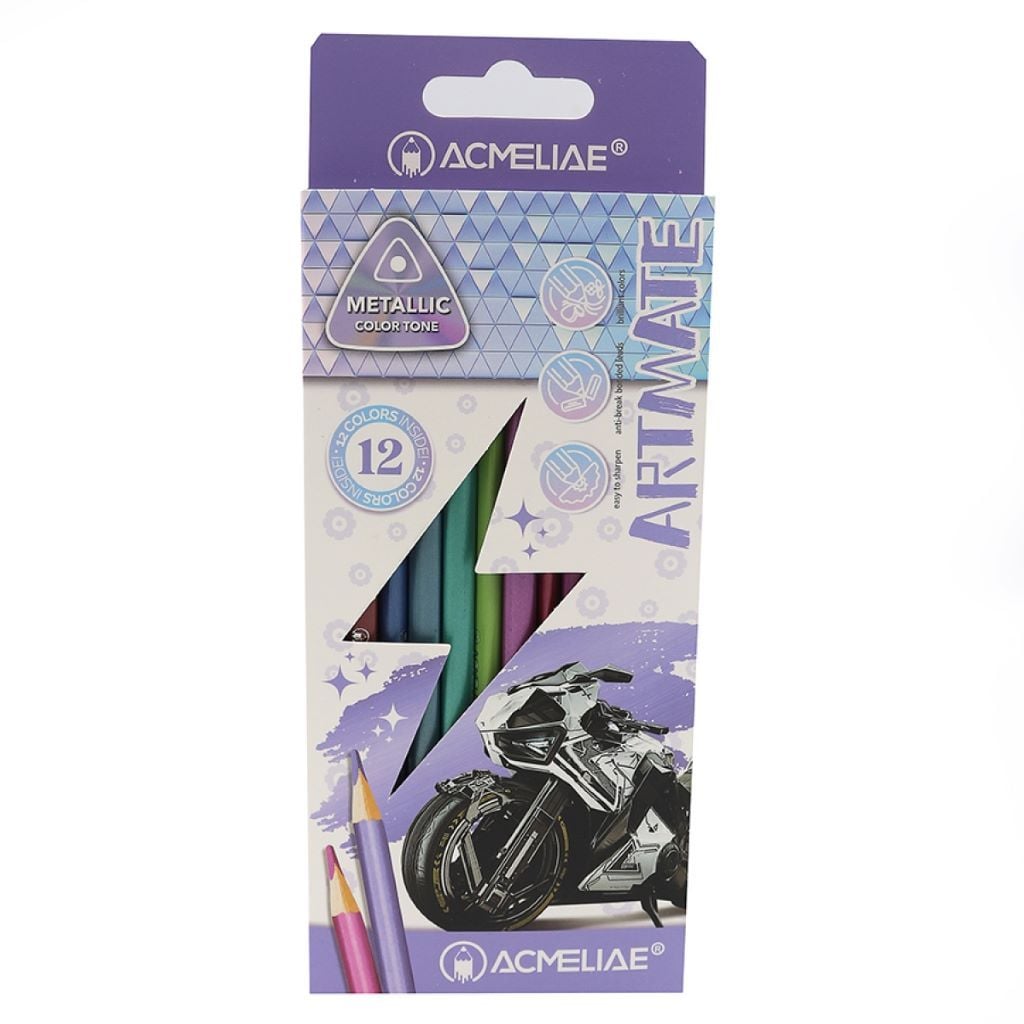 Олівці кольорові 12шт 12кол тригранні Metallic в коробці 21*9*1см 43721 Acmeliae