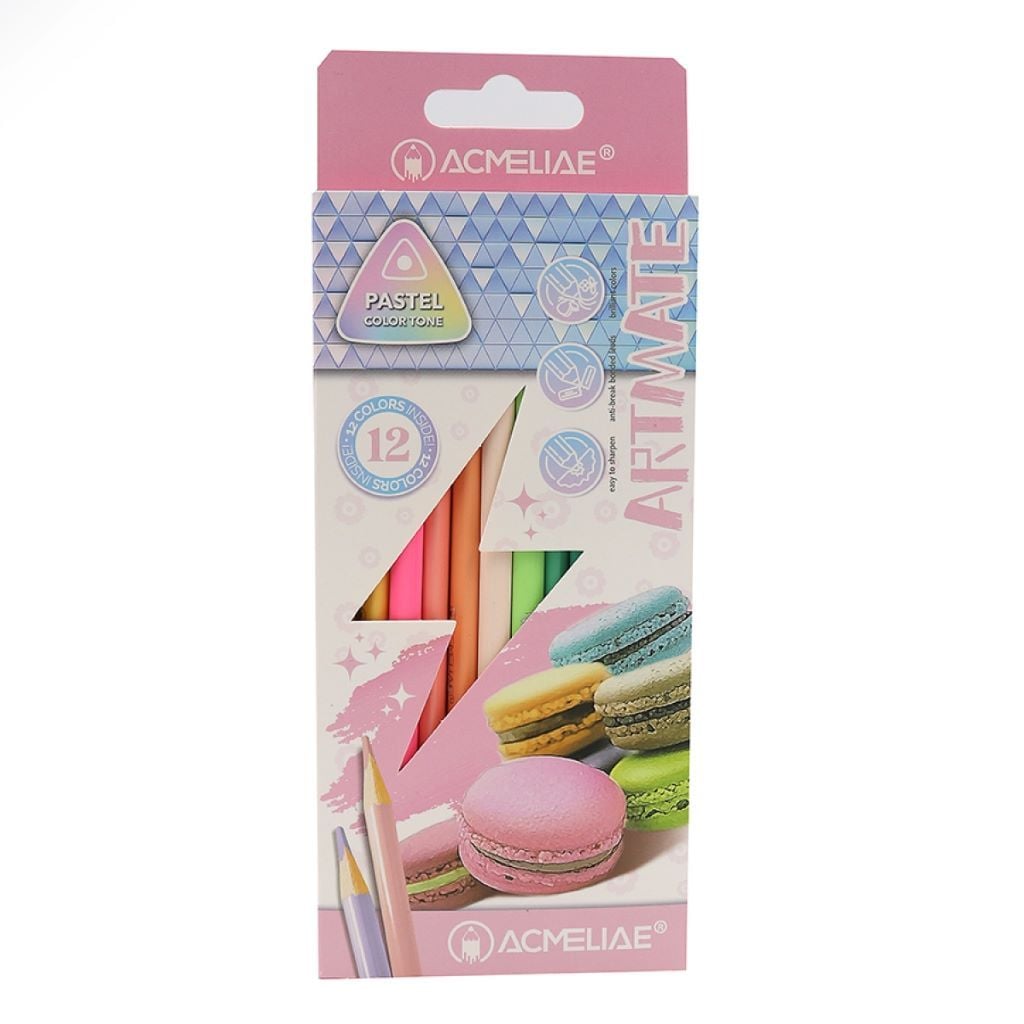 Олівці кольорові 12шт 12кол тригранні Pastel в коробці 21*9*1см 43742 Acmeliae