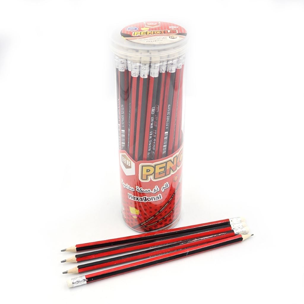 Олівець простий ч/гр шестигранний HB з гумкою червоно-чорний корпус HW-117 Josefotten