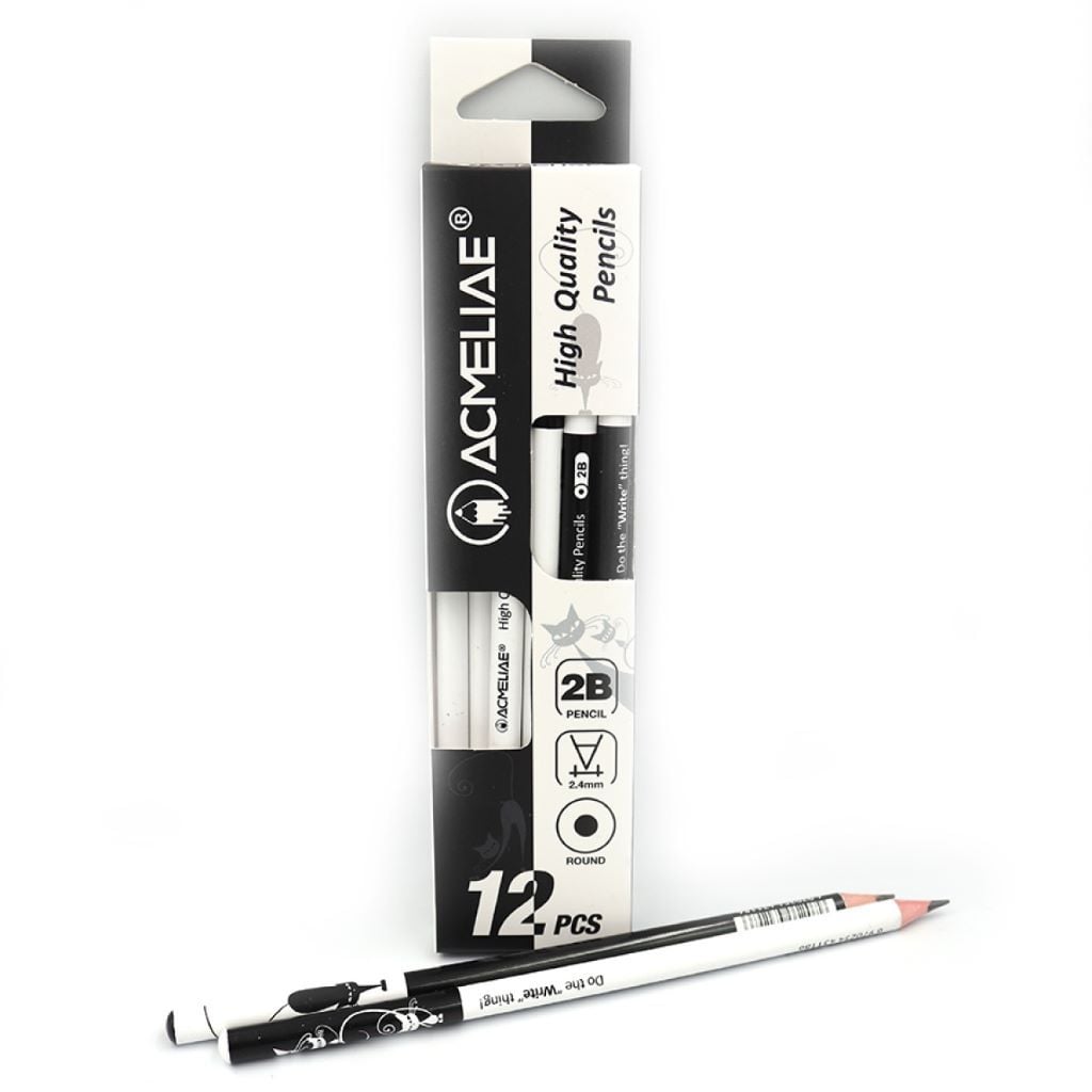 Олівець простий ч/гр круглий 2B 2,4мм чорний та білий корпус кіт 43207 Acmeliae