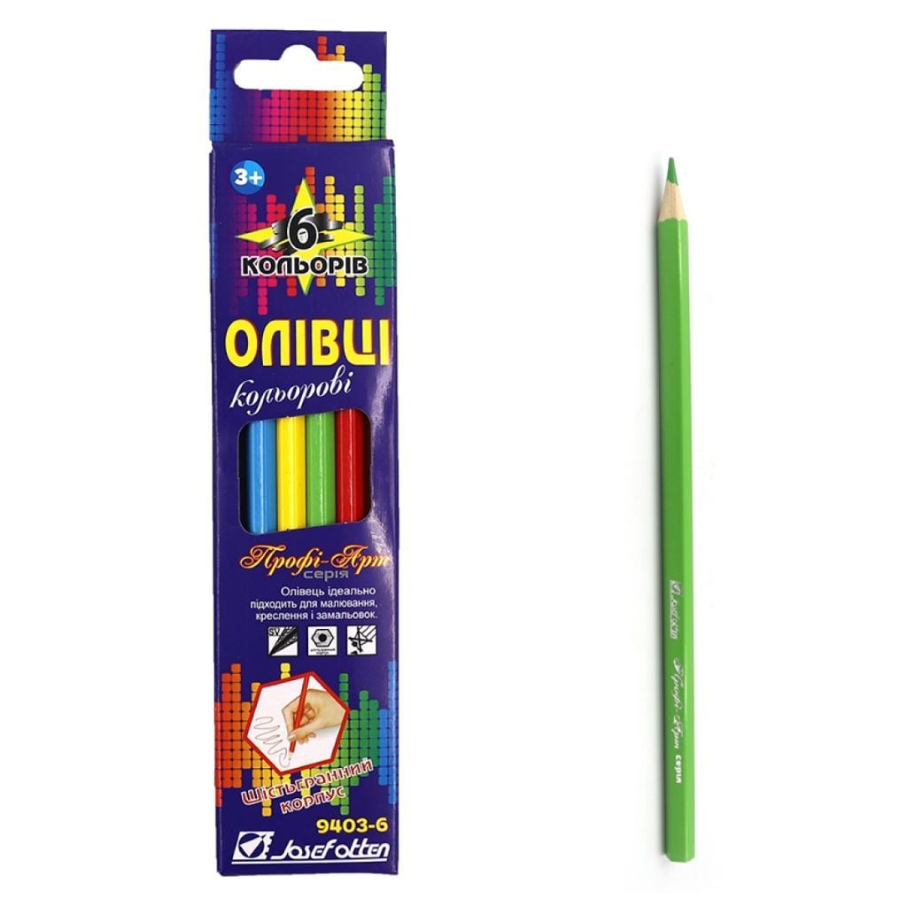 Олівці кольорові 6шт  шестигранні Профі-Арт в коробці 18*4,5*1см 9403-6 Josefotten