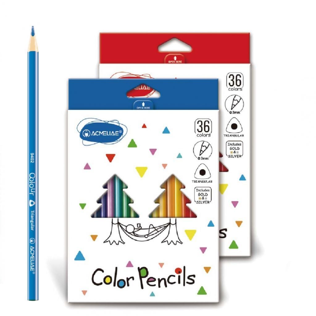 Олівці кольорові 36шт 3мм тригранні Gold+Silver в коробці 18*14,5*1см 9402-36 Acmeliae