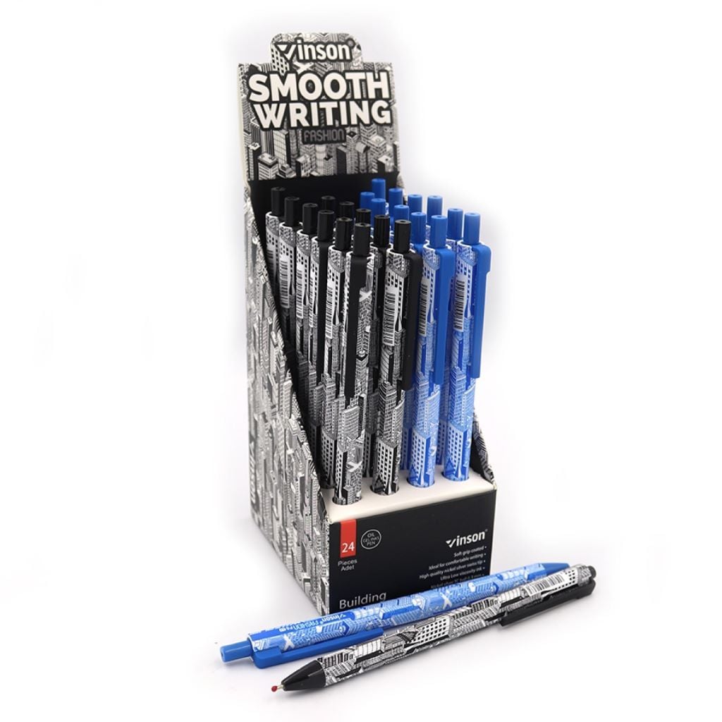 Ручка масляна 0,5мм автомат Building синя F6 Vinson