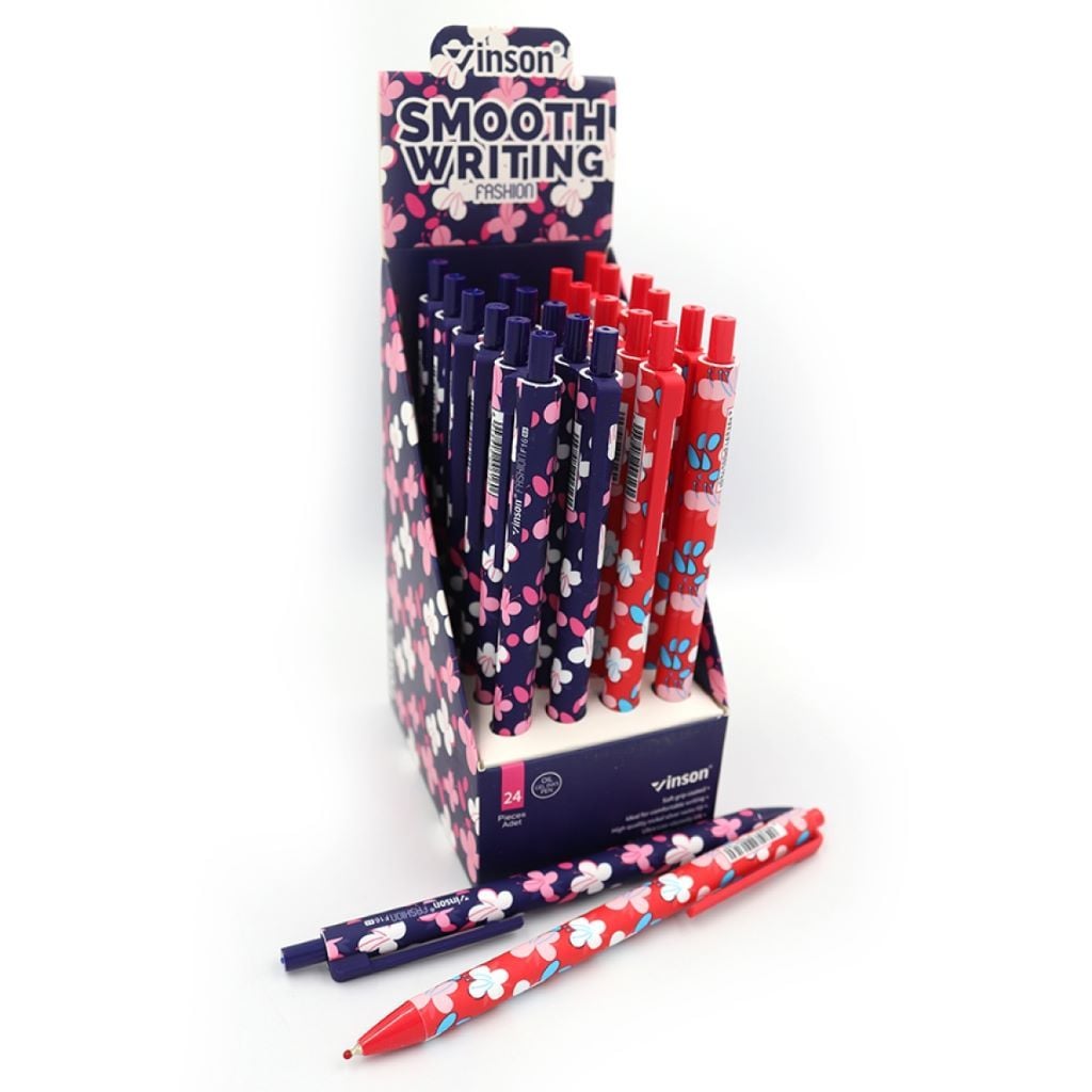 Ручка масляна 0,5мм автомат Fashion Flower синя F16 Vinson