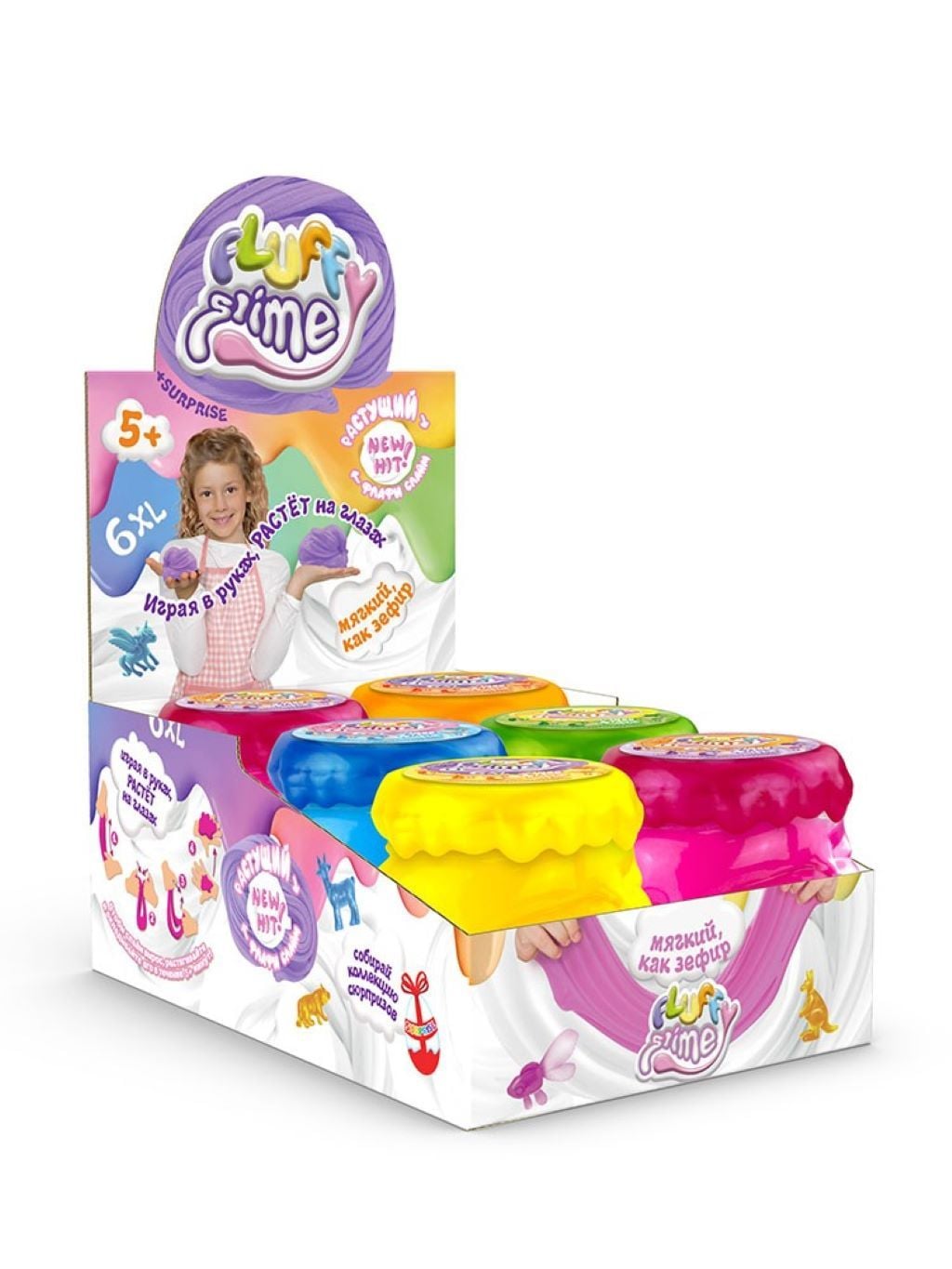 Слайм лизун Fluffy Slime 600г різного кольору з блистками та сюрпризом у банці 11*10см FLS-04-01U Danko toys