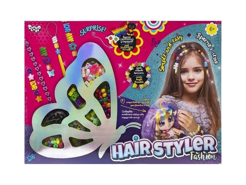 Намистини в наборі 2в1 Hair Styler для волосся та прикрас з сюрпризом у коробці 37*26*4см HS-01-03 Danko toys