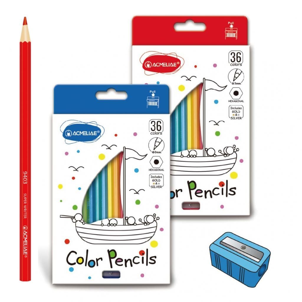 Олівці кольорові 36шт 3мм шестигранні Gold+ Silver точилка в коробці 22*13*2см 9403-36 Acmeliae