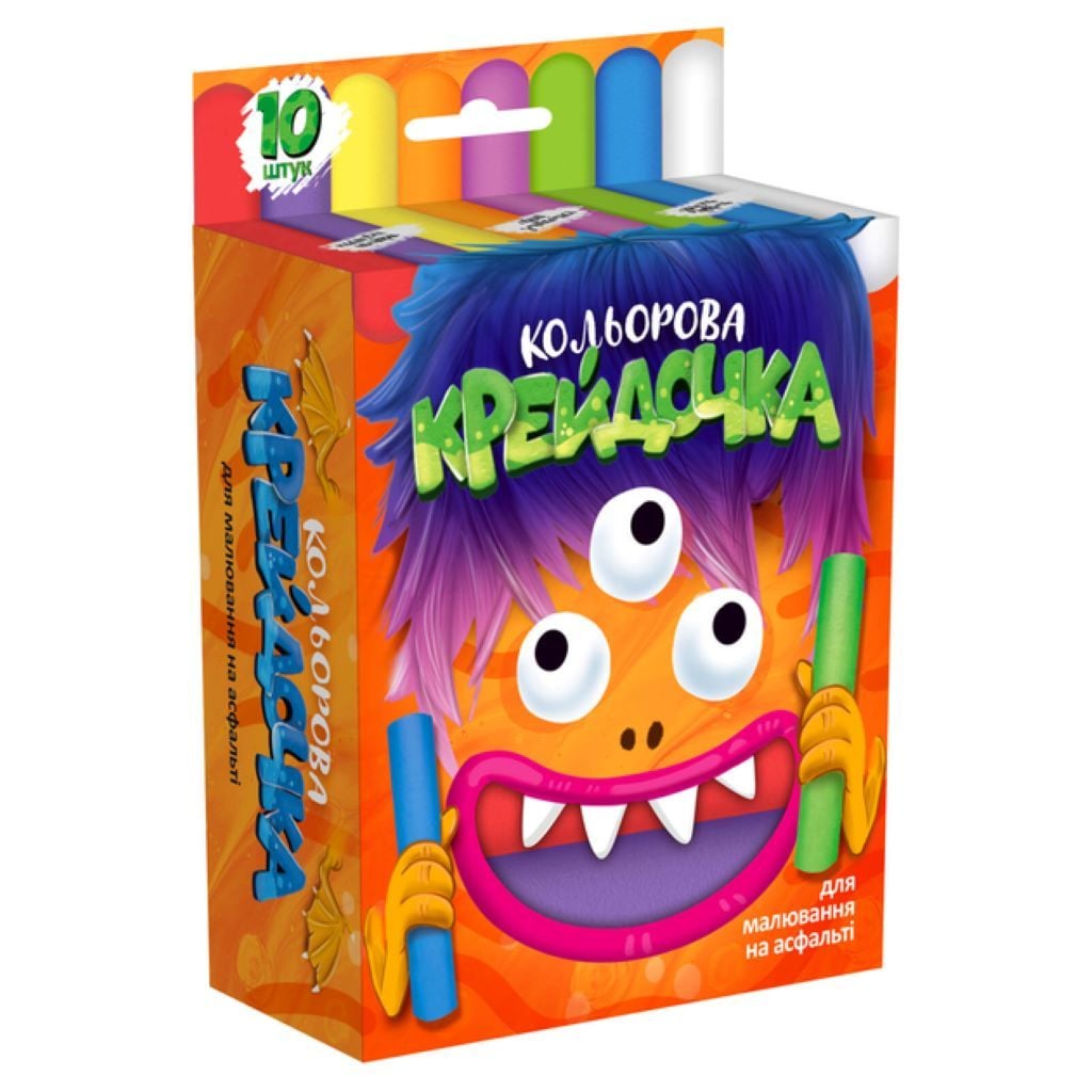 Крейда кольорова кругла 10шт для асфальту Крейдочка у коробці 11*12*5см КRD-02-01U Danko toys
