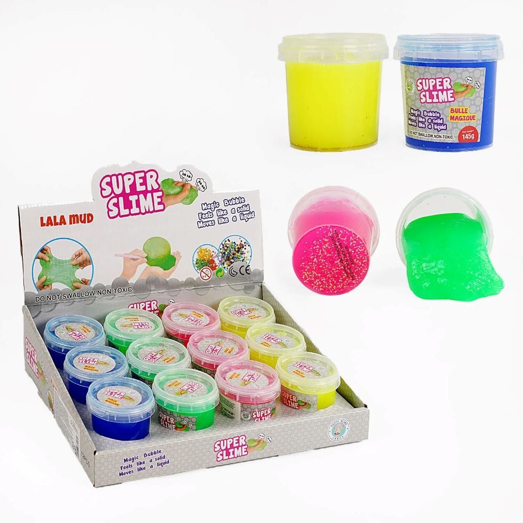 Антистрес лизун з глітером 145гр мікс кольорів у баночці D38906 Китай