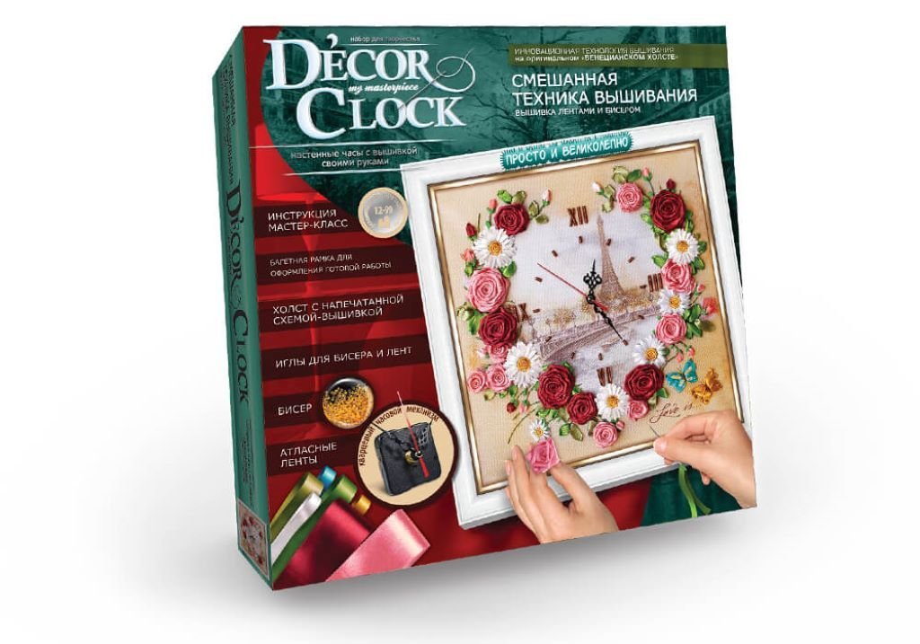 Креативна творчість Годинник Decor Clock вишивка бісером та стрічками в коробці 39*29*4см DC-01-01 Danko toys