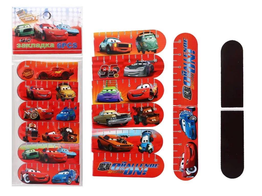 Закладки магнітні для книг 6шт 2*12см типу Cars у пакеті 9588-CR Китай