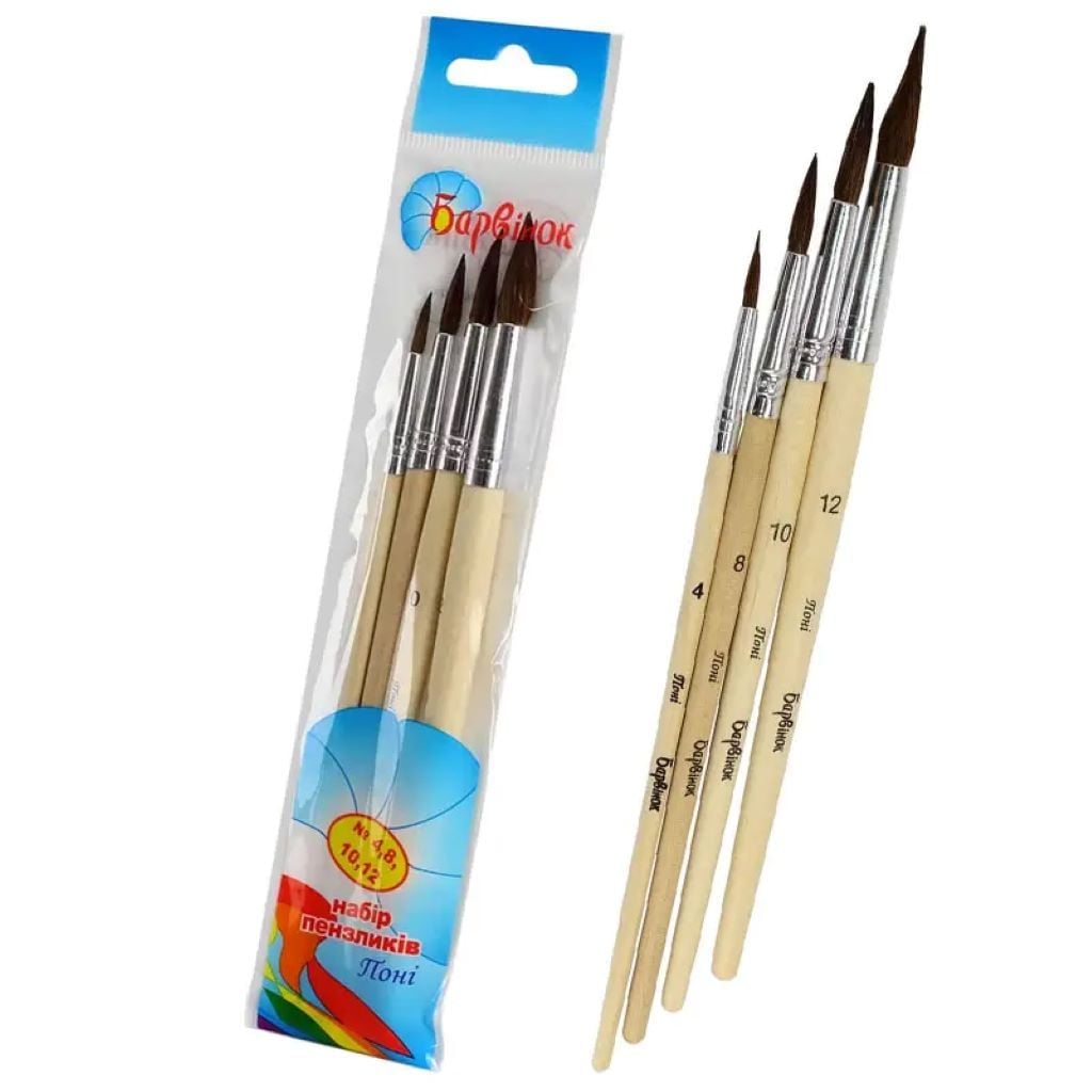 Пензлик Поні 4шт набір №4,8,10,12 у пакеті 6-415 Барвінок