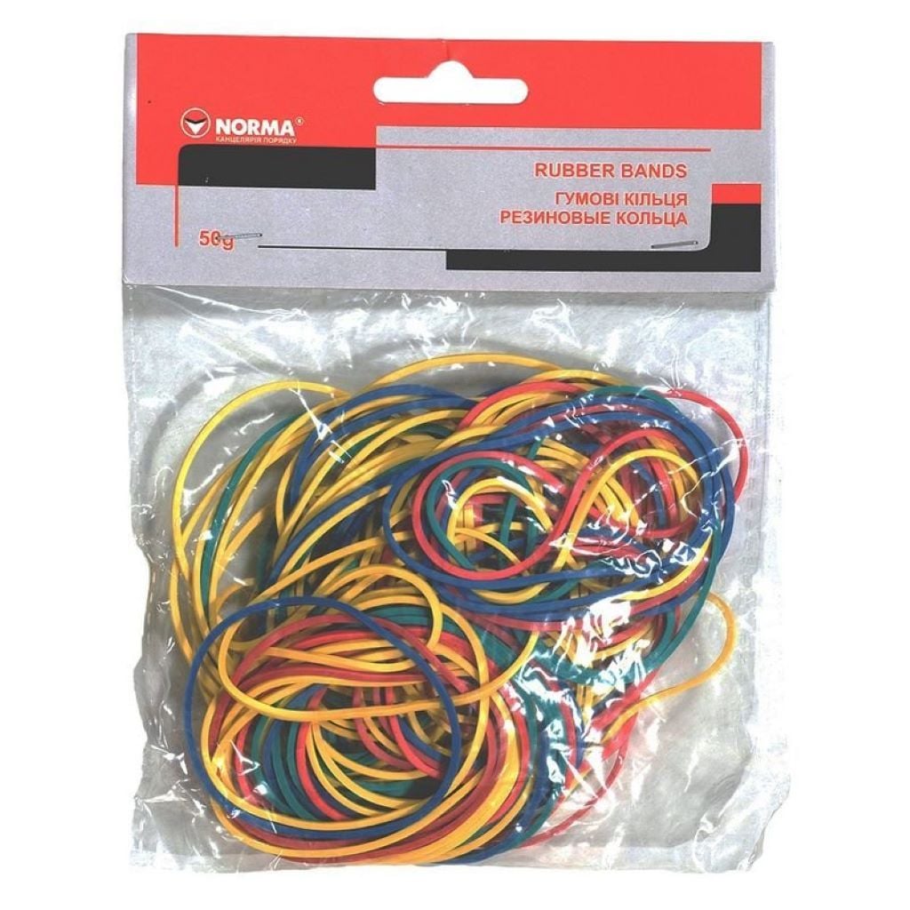 Гумка для грошей 50гр 80% 55мм мікс кольорів у пакеті 4853N Norma