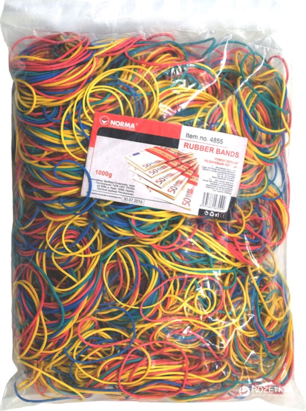 Гумка для грошей 1000гр 80% 55мм мікс кольорів у пакеті 4855N Norma