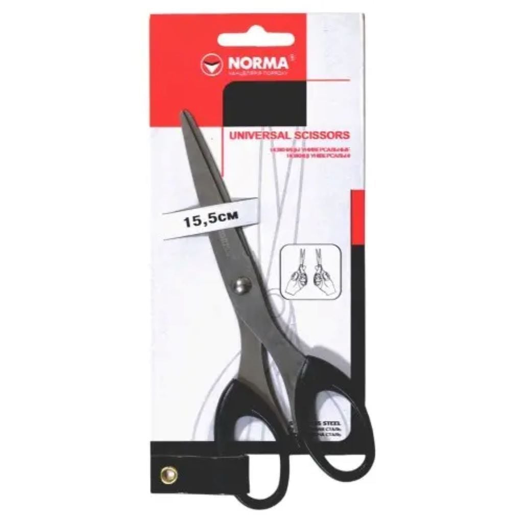 Ножиці 15,5см універсальні посилені ручки на планшеті 4236N Norma