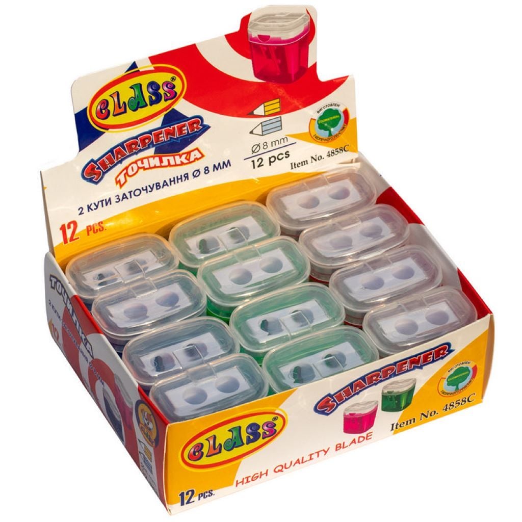 Точилка пластикова на 2 олівці з контейнером та кришкою 4858C Class