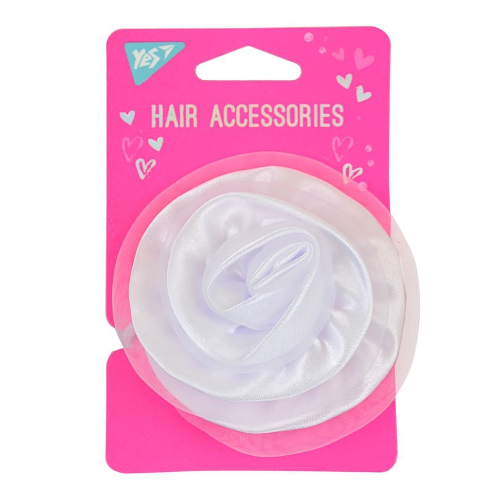 Бант для волосся 8,5см на резинці біла троянда на планшеті 707120 Yes
