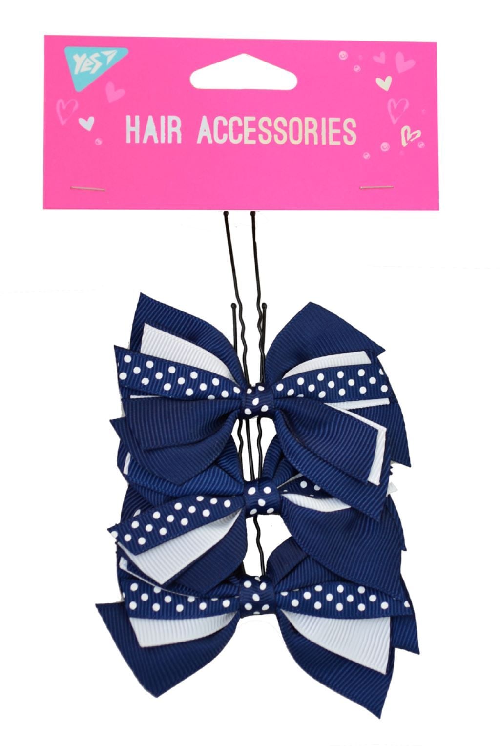Бант для волосся 8см на шпильці синій з білим 3шт у наборіі 707131 Yes