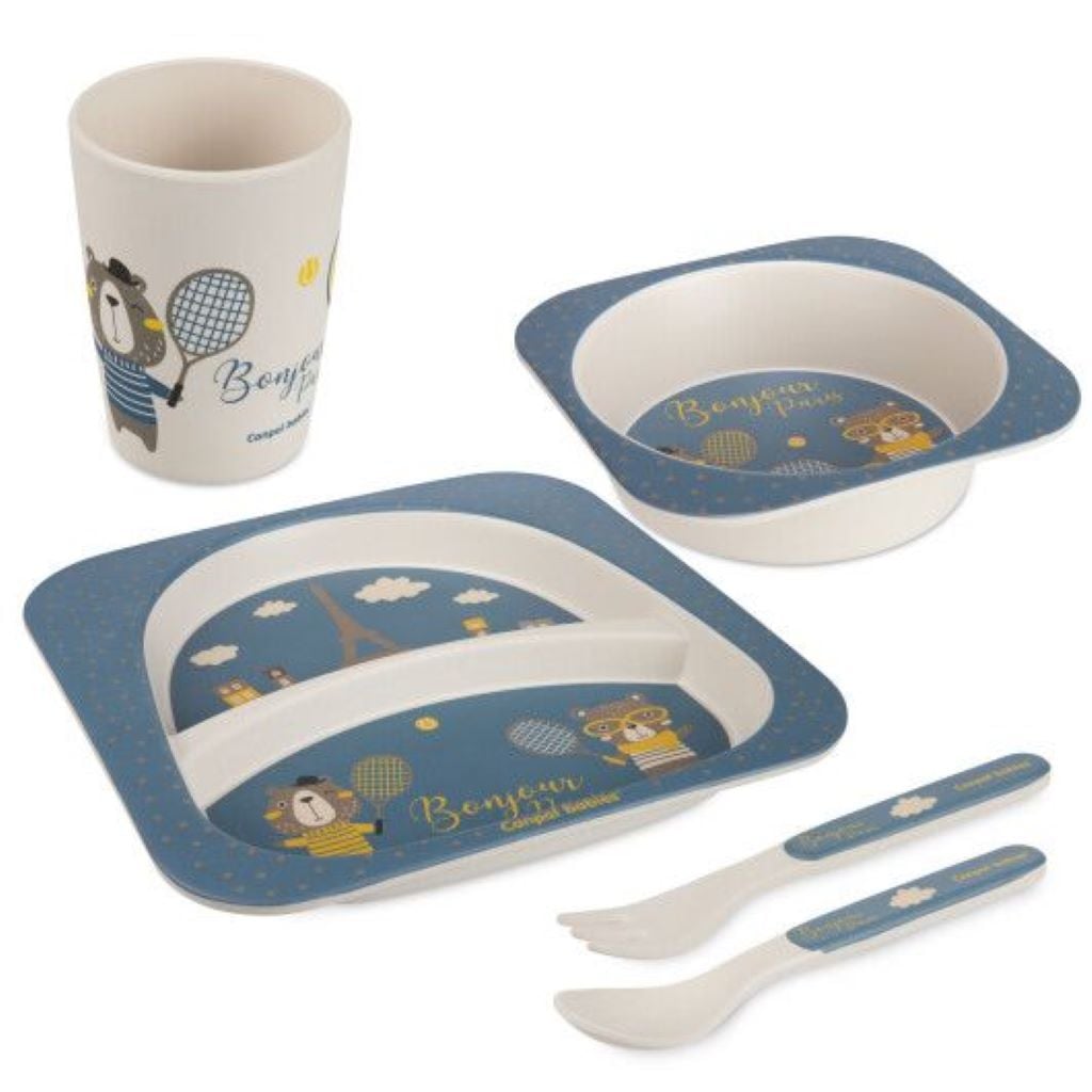 Посуд для малюка 5ел Canpol babies бамбук Bonjour Paris синій у коробці 26*24*6см 9/227_blu canpol