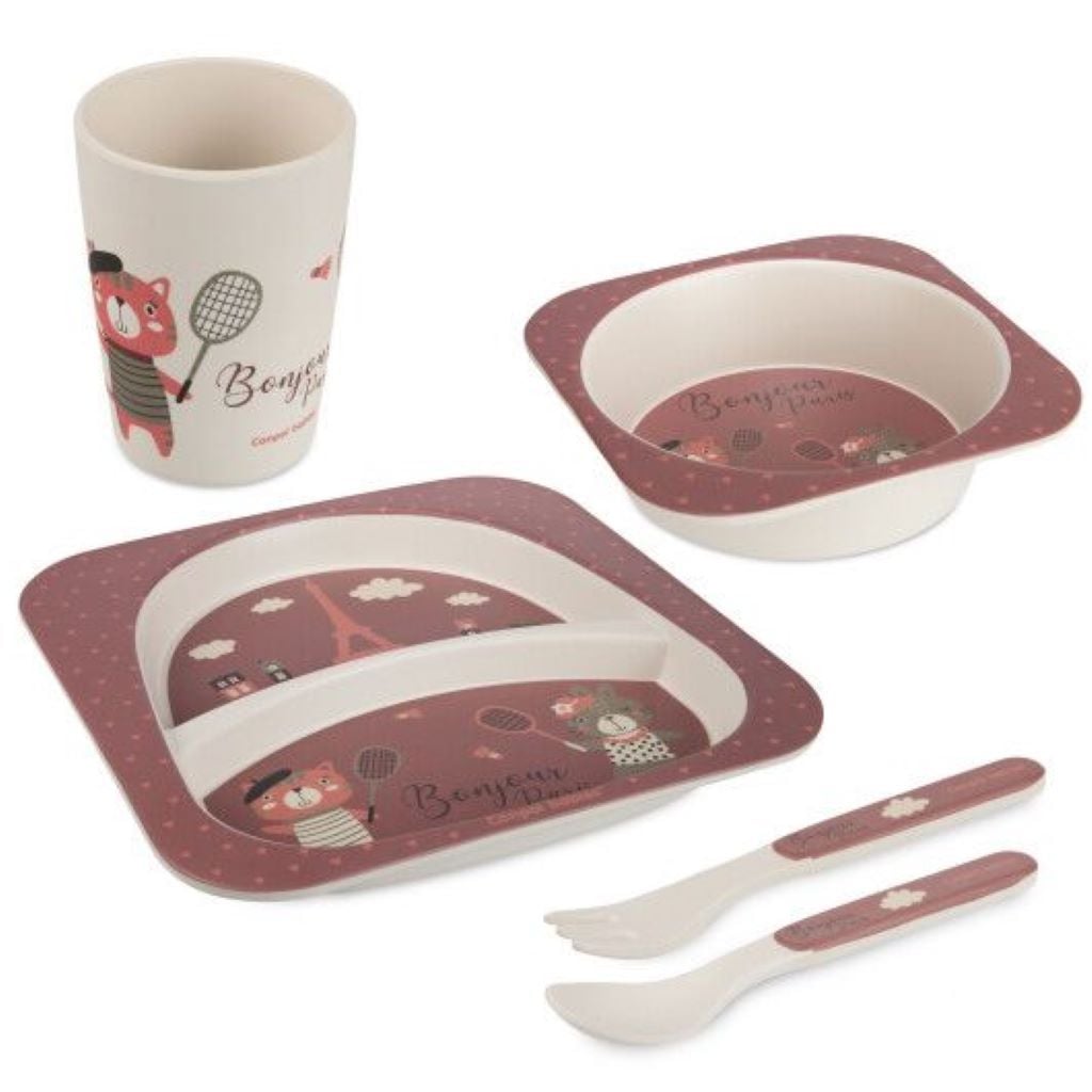 Посуд для малюка 5ел Canpol babies бамбук Bonjour Paris червоний у коробці 26*24*6см 9/227_red canpol