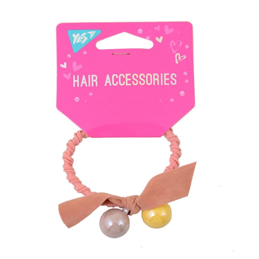 Резинка для волосся 6см з кульками бежевого кольору 707137 Yes