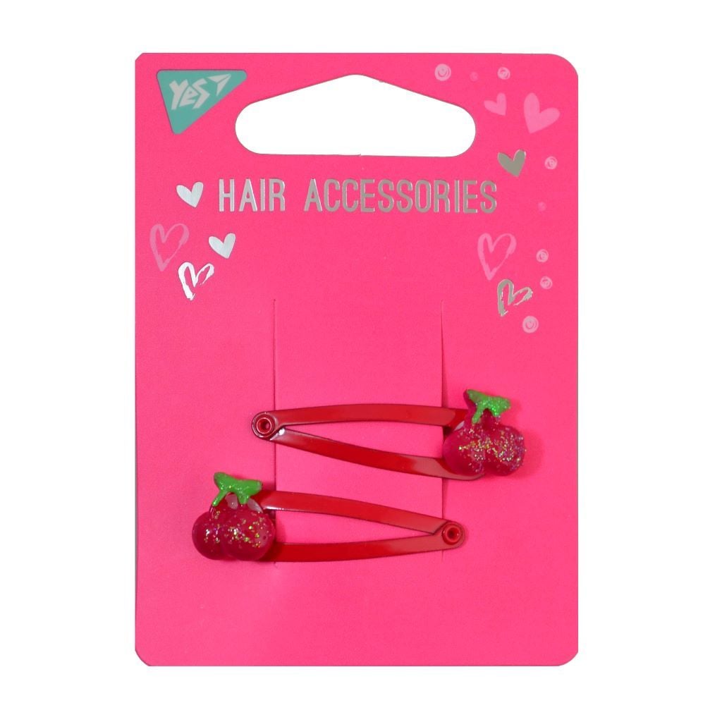 Заколка для волосся 1,5*4см з вишнями на планшеті 707161 Yes