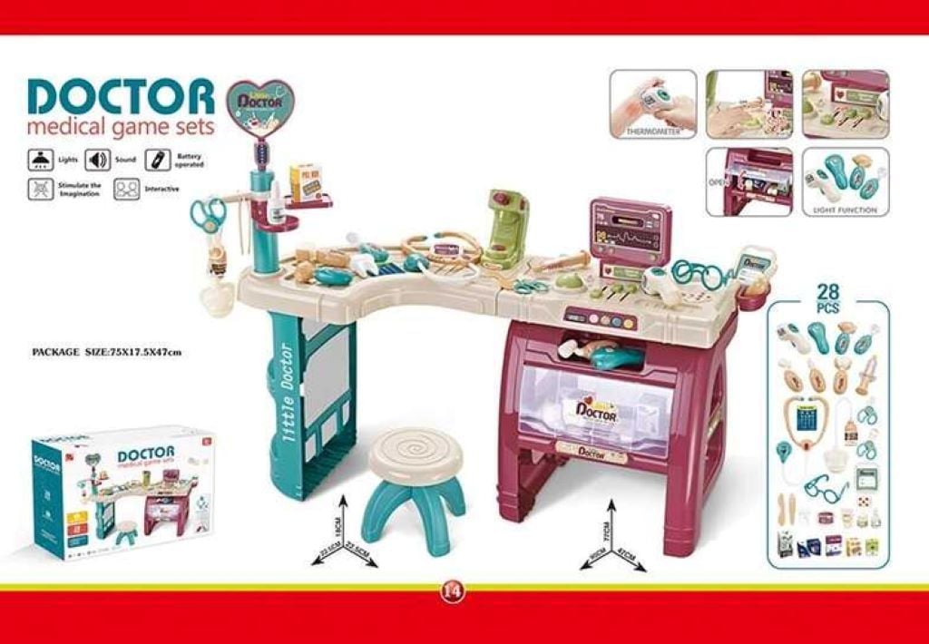 Лікар набір стійка 90*77*47см стільчик 22,5*22,5*18см 28 аксесуарів світло звук у коробці 660-85 Китай