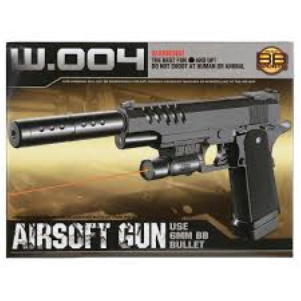 Пістолет пневматичний  пластикові кулі, лазер світло іграшковий у коробці 19*13*4см W004A Китай