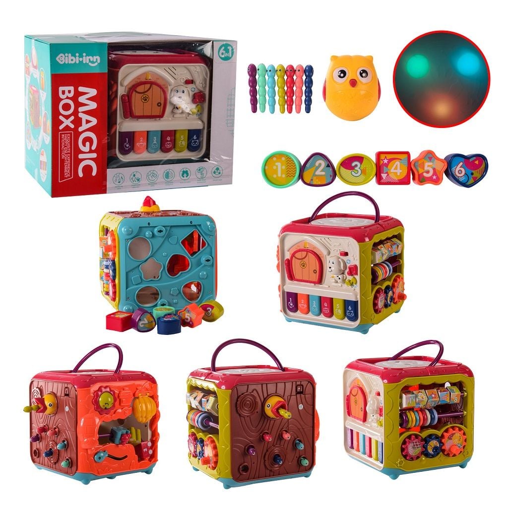 Бізікуб 6в1 ibi-irn Magic box муз світло піаніно барабан сортер гра магнітні черв'ячки на батарейках в коробці 32*25*21.5см 648A-58 Китай