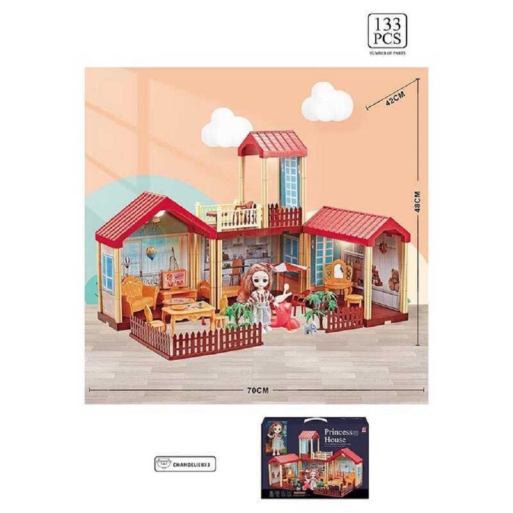 Будинок для ляльок 133дет 2 поверхи з меблями, лялькою та аксесуарами світло в коробці 53*36*12,5см 668-16A Китай