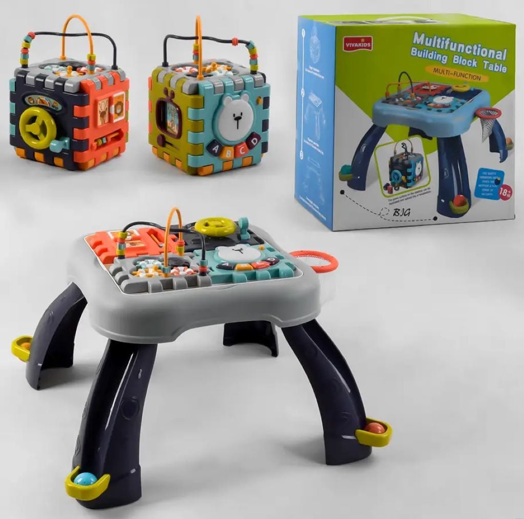 Ігровий центр VIVAKIDS столик музичний з підсвічуванням англ.мова на батарейках в коробці 43*42*22,5см 6612 Китай