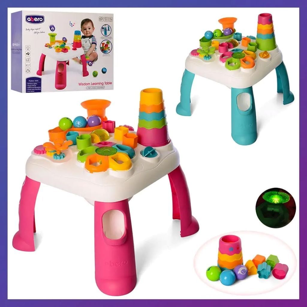 Ігровий центр abero столик пластиковий трищітка,формочки,сортер на батарейках в коробці 52*41*13см два кол. QX-91161E Китай
