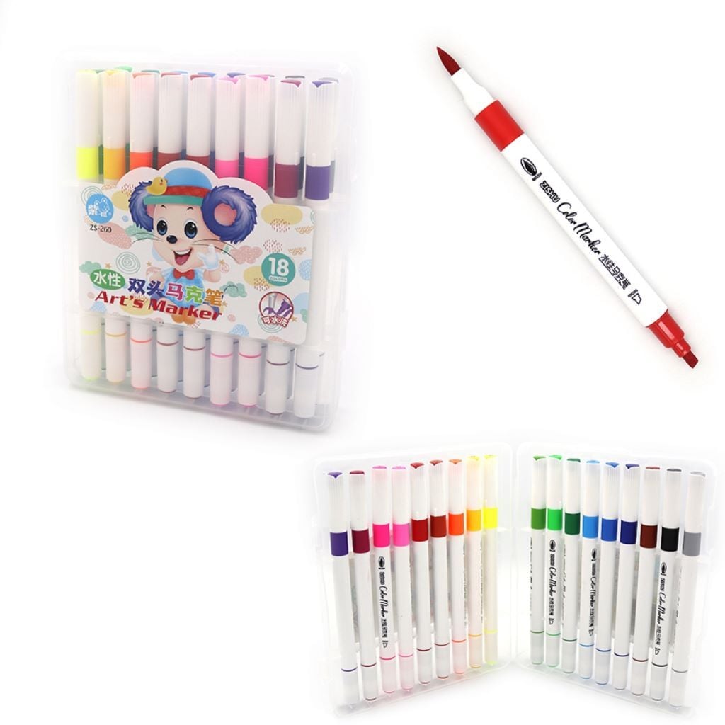 Скетч маркери набір 18 шт двосторонні у пластиковому боксі мікс кольорів ZS-260-18 Китай