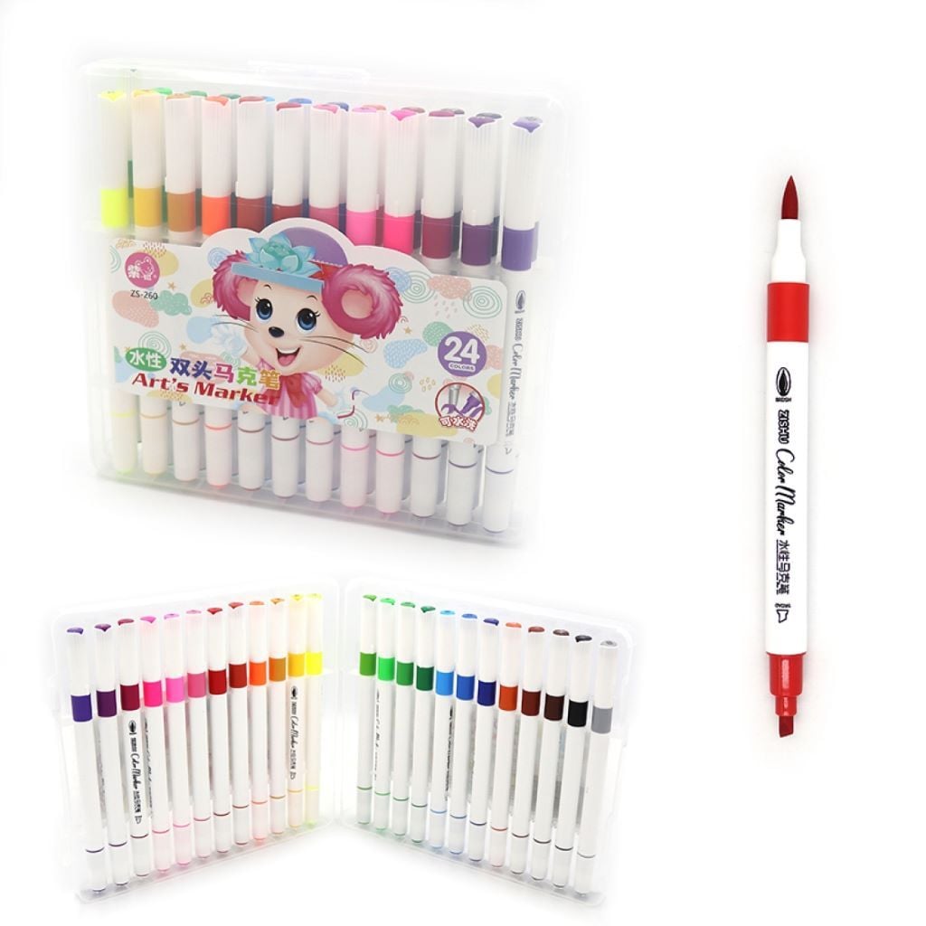 Скетч маркери набір 24 шт двосторонні у пластиковому боксі мікс  кольорів ZS-260-24 Китай