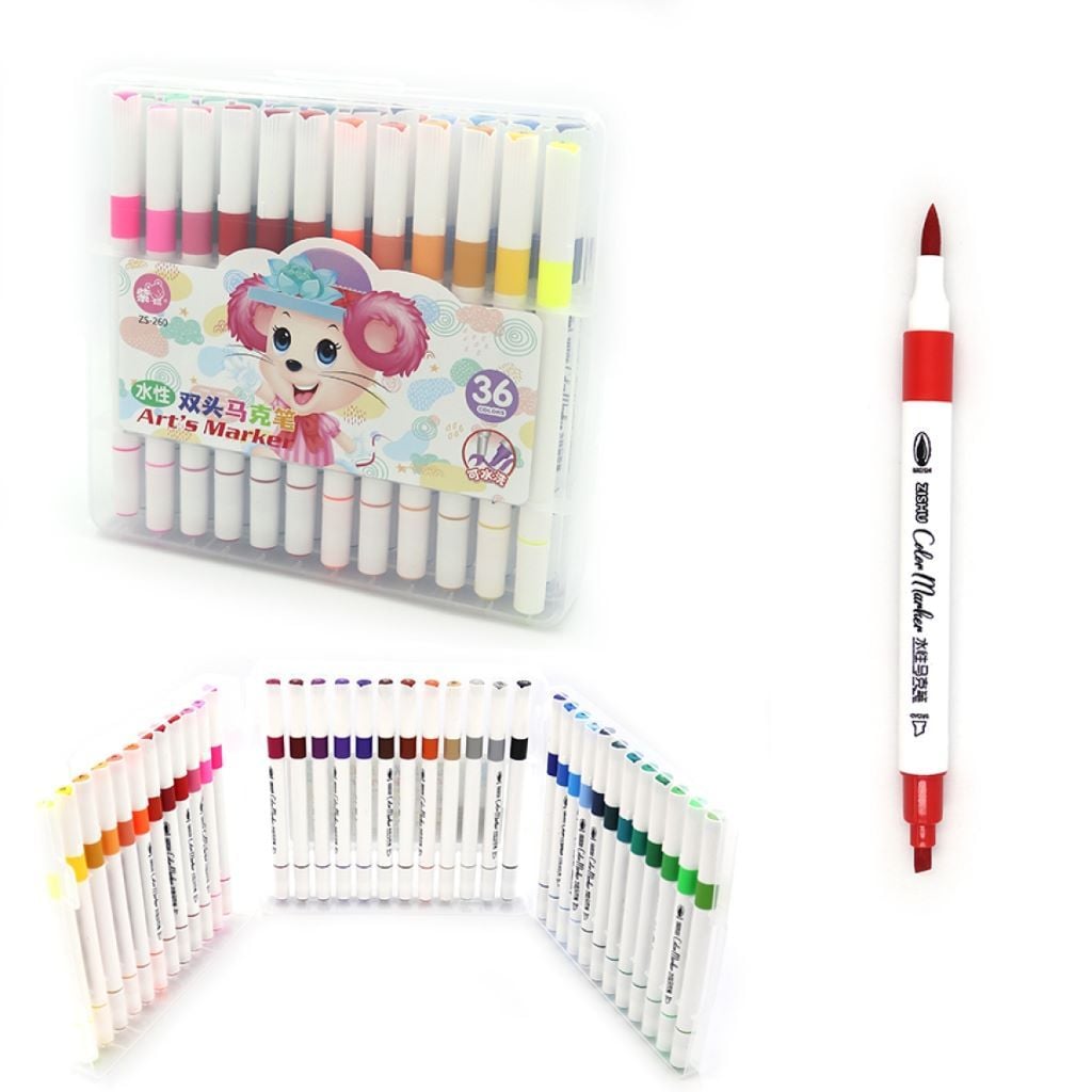 Скетч маркери набір 36 шт двосторонні у пластиковому боксі мікс кольорів ZS-260-36 Китай