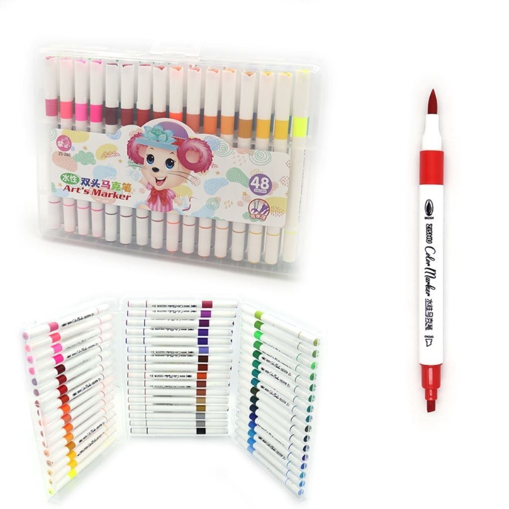 Скетч маркери набір 48 шт двосторонні у пластиковому боксі мікс кольорів ZS-260-48 Китай