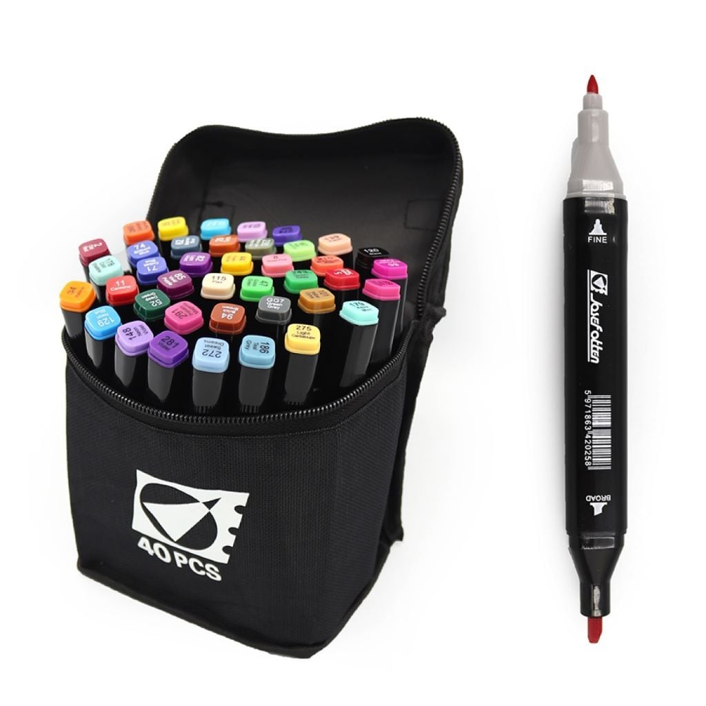 Скетч маркери набір 40 шт двосторонні у сумці  мікс кольорів ST40658 Josefotten
