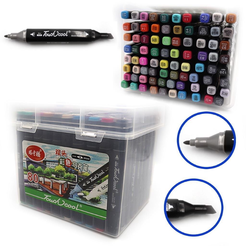 Скетч маркери набір 80шт двосторонні в пластиковому боксі мікс кол 0229-80 Китай