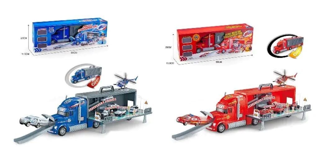 Машина Трейлер 55см 2 машини вертоліт гараж 2 види у коробці 66*22*11см ZH-611/10 Китай