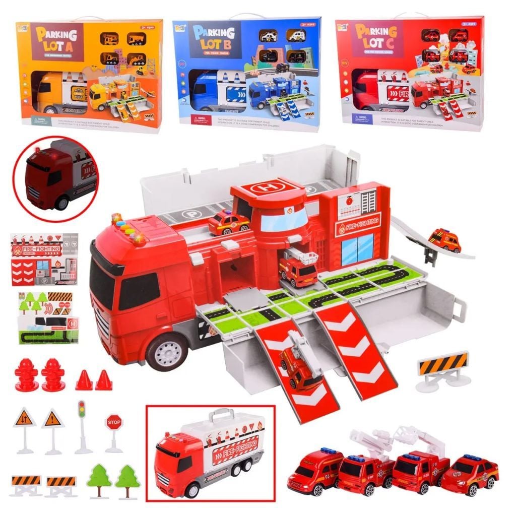 Машина Трейлер 38см 4 машини гараж 2 види у коробці 46*33*14см HS8003ABC Китай