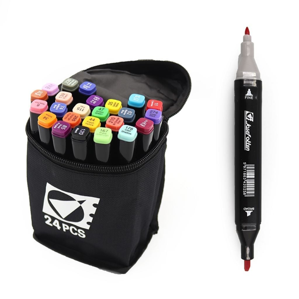 Скетч маркери набір 24шт двосторонні  в чорній сумці мікс  кол ST40655 Josefotten