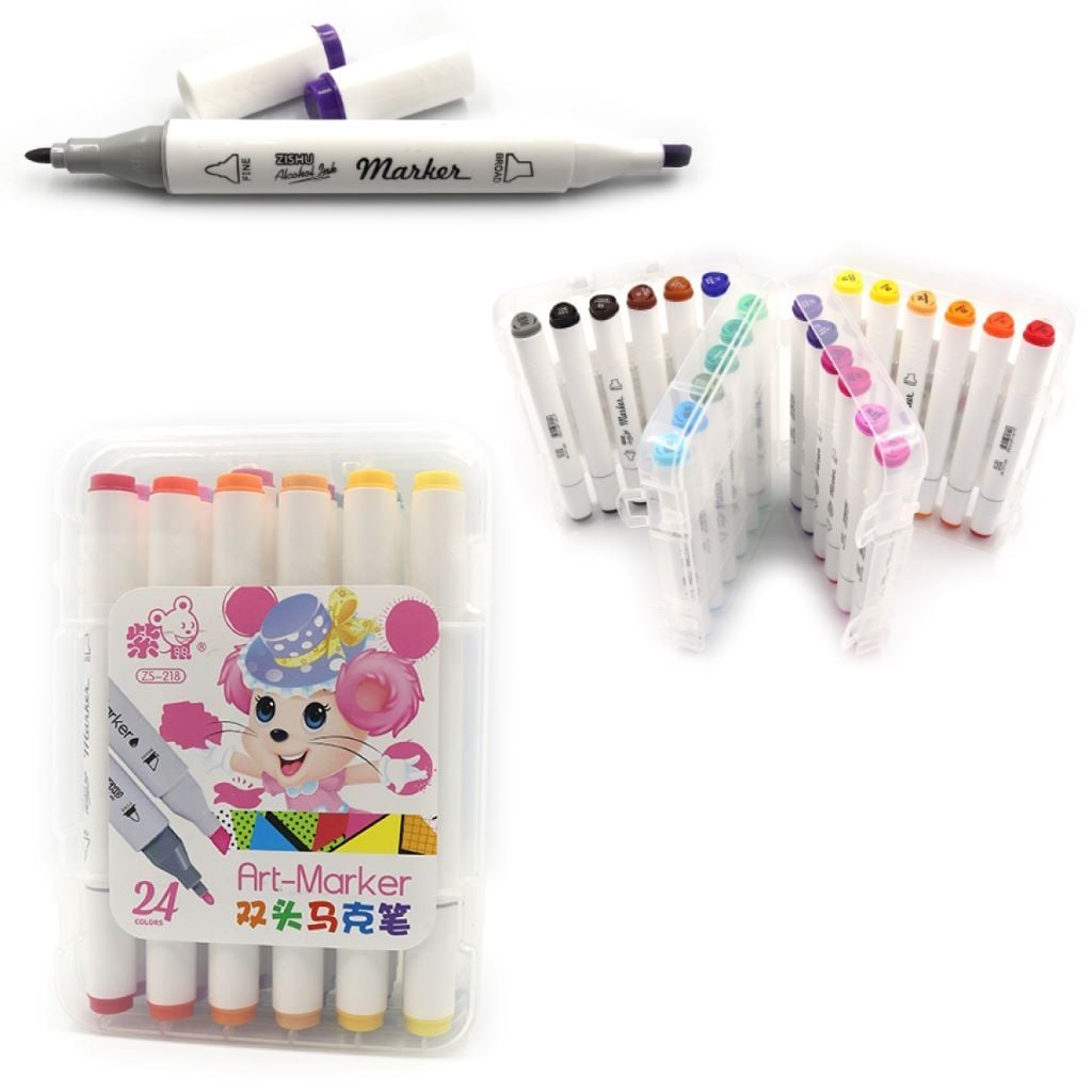 Скетч маркери набір 24шт двосторонні у пластиковому боксі мікс кольорів 218-24 Josefotten